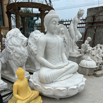 Marble Thai Buddha statues garden White Stone Sitting Thailand Buddha Sculpture Large