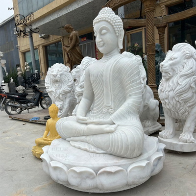 Marble Thai Buddha statues garden White Stone Sitting Thailand Buddha Sculpture Large