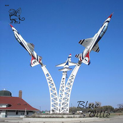 Stainless Steel Airplane Sculpture Modern Large Metal Aircraft Statue Outdoor Skyplaza Customized