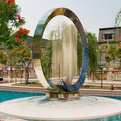 Large Circular Stainless Steel Sculpture Fountain Modern Art Abstract Custom Statue Outdoor Pool Decoration