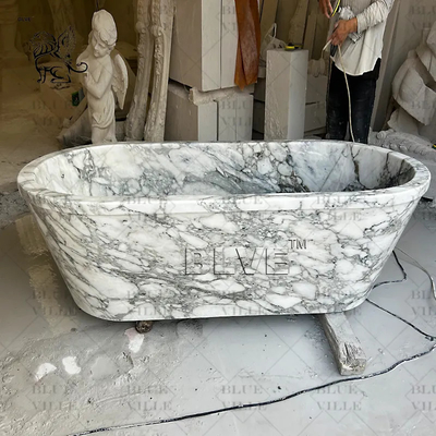 Green Natural Marble Freestanding Bathtub Luxury Soaking Directly Decoration Modern Bathroom