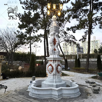 Multicolor Stone Marble Outdoor Fountains Iron lamp Modern Design Beautiful Garden Decoration Large Customized