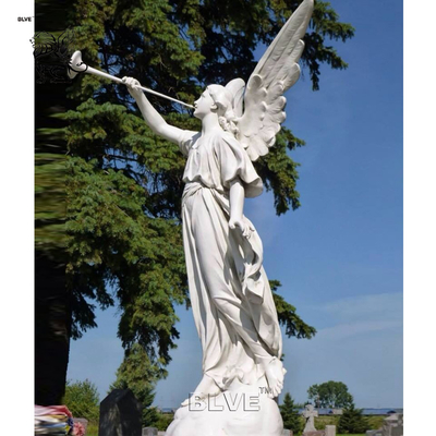 Trumpeting Angel Statue Garden Marble Sculpture Life Size Handcarved Cemetery Decoration Large Outdoor