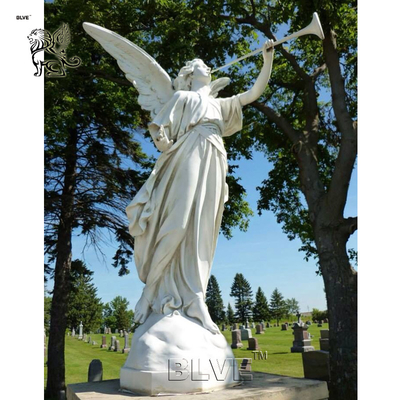 Trumpeting Angel Statue Garden Marble Sculpture Life Size Handcarved Cemetery Decoration Large Outdoor