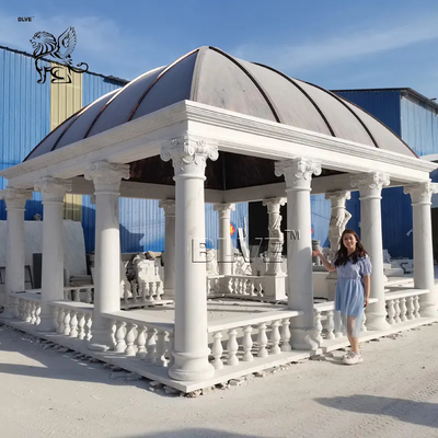 White Marble Wedding Gazebo Marble Bench Hand Carved Large Natural Stone Gazebo Outdoor Luxury