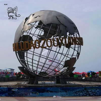 Stainless Steel The Earth Sculpture Metal Whole World Globe Statue Hollow Art Ball Outdoor Sculptures Large