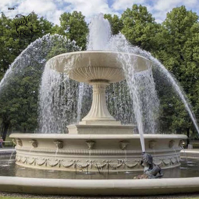 White Marble Fountains Waterfall  Large Outdoor Water Fountain Lights Garden Decoration