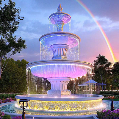 White Marble Front Yard Water Fountain Stone Garden Flowerpots Fountains Large Outdoor Decoration Square