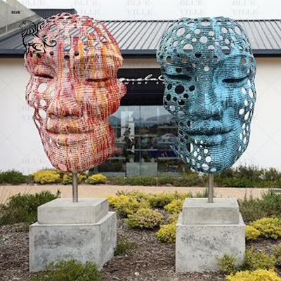 Stainless Steel Garden Smiling Face Sculpture Metal Face Statue White Steel Pipe Welding Modern Art Abstract Outdoor