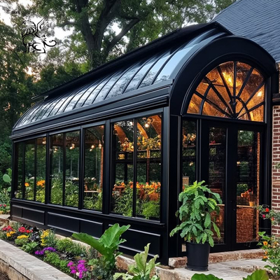 Wrought Iron Sun Room Greenhouse Green Metal Bay Window Entrance Doors Living Room Balcony