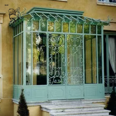 Wrought Iron Sun Room Greenhouse Green Metal Bay Window Entrance Doors Living Room Balcony