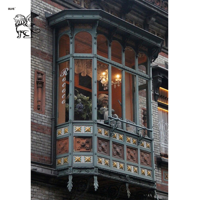 Wrought Iron Sun Room Greenhouse Green Metal Bay Window Entrance Doors Living Room Balcony