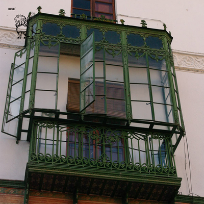Wrought Iron Sun Room Greenhouse Green Metal Bay Window Entrance Doors Living Room Balcony