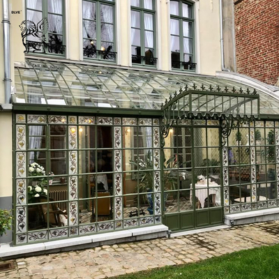 Wrought Iron Four Seasons Sunroom Glass Houses Metal Greenhouse Villa Entrance Doors Living Room Modern Design Customized
