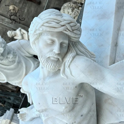 Marble Jesus Crucified Sculpture 14 stations the Cross Christian Statue Outdoor Church Decor