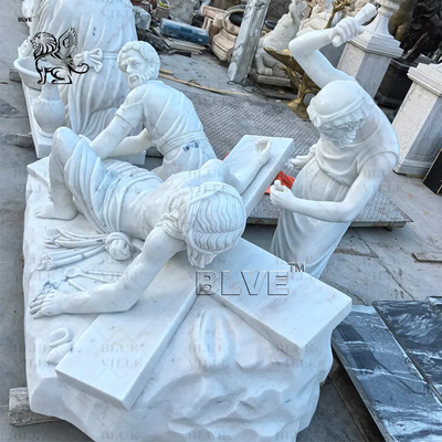 Marble Jesus Crucified Sculpture 14 stations the Cross Christian Statue Outdoor Church Decor