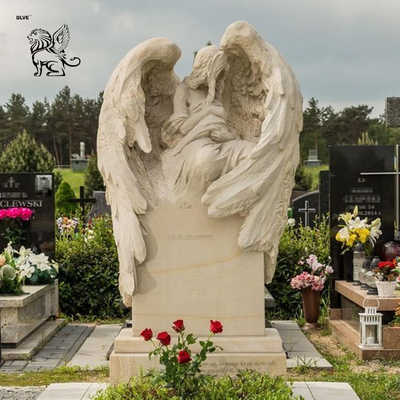 Life Size Cemetery Angel Statues Monument White Marble Sculpture Custom Outdoor