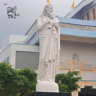 Marble Mother Mary Statues Life Size Virgin Mary Statue Holding Baby Jesus Religious Handcarved Outdoor