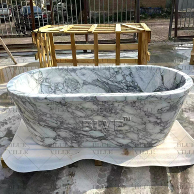 White Arabescato Marble Bathtub Natural Stone Bathtubs Bathroom Tub Freestanding Hand Carved Morden