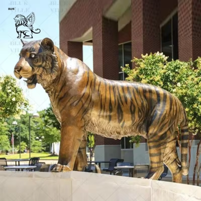 Bronze Tiger Sculpture Casting Copper Animal Statue Metal Crafts Western Life Size Outdoor Garden Decoration