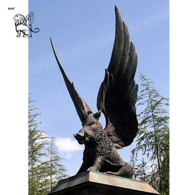 Bronze Wild Boar Sculpture Wings Metal Flying Pig Statue Large Building Decoration Outdoor European Style