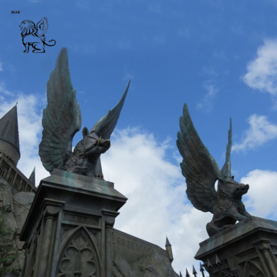 Bronze Wild Boar Sculpture Wings Metal Flying Pig Statue Large Building Decoration Outdoor European Style