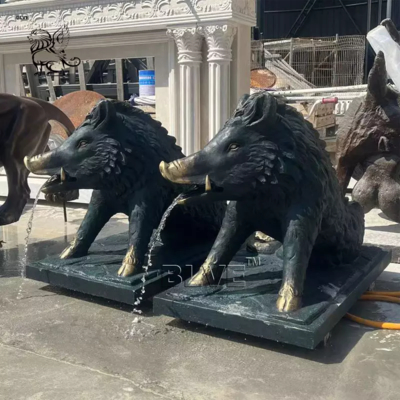 Bronze Wild Boar Sculpture Wings Metal Flying Pig Statue Large Building Decoration Outdoor European Style