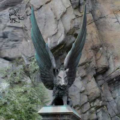 Bronze Wild Boar Sculpture Wings Metal Flying Pig Statue Large Building Decoration Outdoor European Style