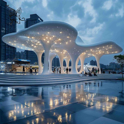 Stainless Steel Tree Sculpture Large Public Art Metal Sunshade Pavilion Luxury Outdoor Hotel Square