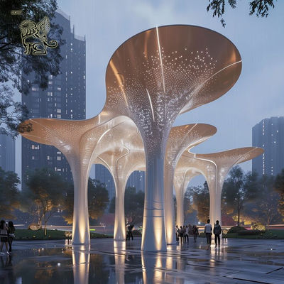 Stainless Steel Metal Gazebo Metal Tree Sculpture Long Corridor Awning Public Art Large Outdoor Customized