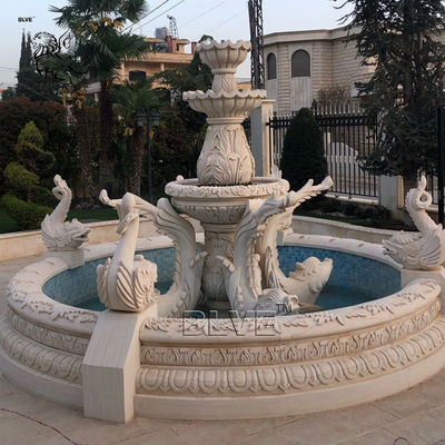 White Marble Garden Water Fountain 4 Tier Waterfall Fountains Large Outdoor Landscaping