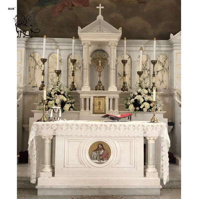 Marble Altar Religious Natural Stone Saint Mary Statues Hand Carved Church Decoration