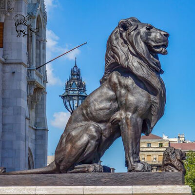 Bronze Sitting Lion Metal Statues Brass Gold Animal Sculptures Life Size Villa Garden Decoration