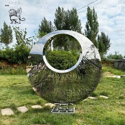 Stainless Steel Round Mirror Statue Large Metal Garden Sculpture Modern Art Circular Outdoor Decoration