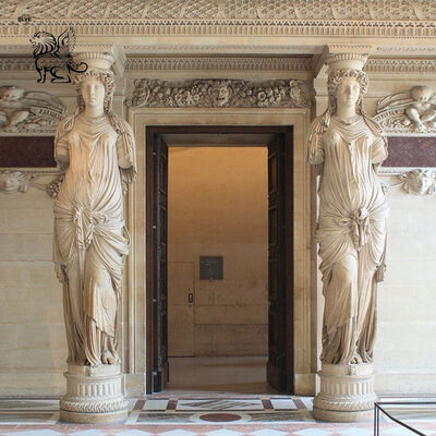 White Marble Man Statue Column Natural Stone Roman Columns Pillar Decorative Classic Building Design Luxury