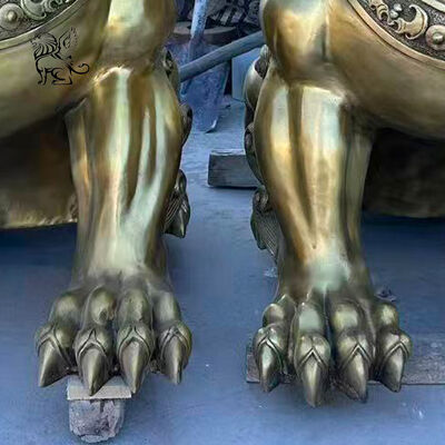 Brass Bronze Foo Dog Statue Metal Fengshui Animals Chinese Lion Sculpture Large Outdoor Entrance Decoration