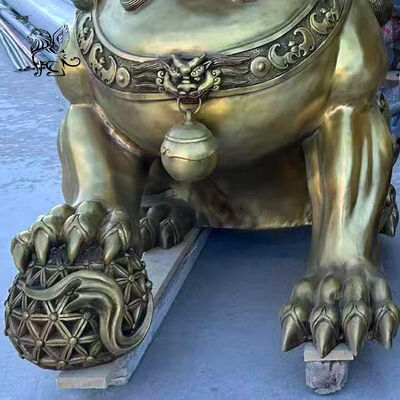 Brass Bronze Foo Dog Statue Metal Fengshui Animals Chinese Lion Sculpture Large Outdoor Entrance Decoration