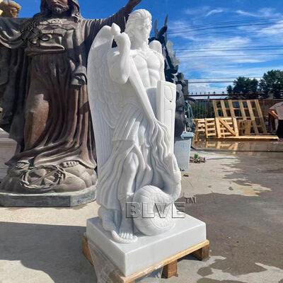 White Marble Life Size Archangel Michael Statues Religious Saint Angel Sculpture Outdoor Church Project
