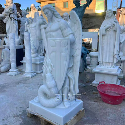 White Marble Life Size Archangel Michael Statues Religious Saint Angel Sculpture Outdoor Church Project
