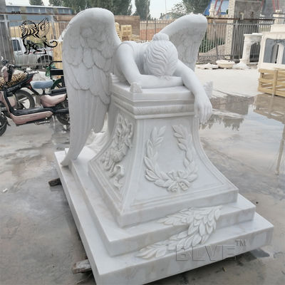 Marble Tombstone White Cemetery Crying Angel  Statue Stone hand carved