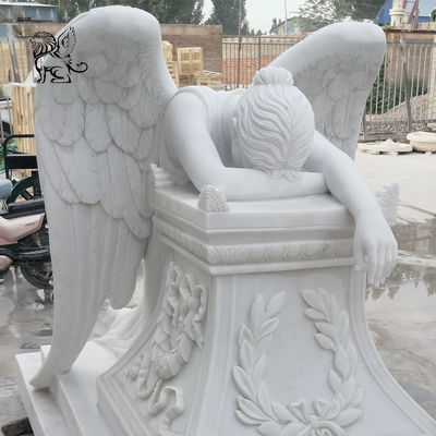 Marble Tombstone White Cemetery Crying Angel  Statue Stone hand carved