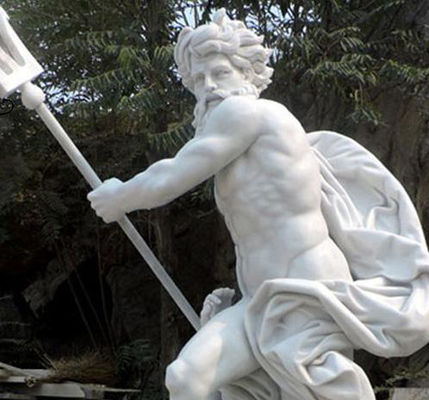 Marble Poseidon Statue Ancient Greek Mythological God Life Size Lord of The Sea with Tride
