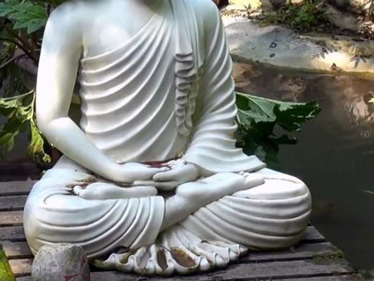 Marble Sitting Buddha Statue White Life Size Stone Hand Carving Garden Decoration