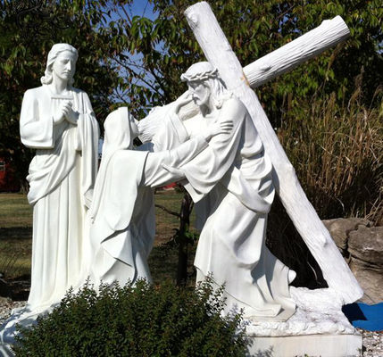 Marble Jesus Statue Religious Stone Garden 14 Stations Of The Cross Sculpture