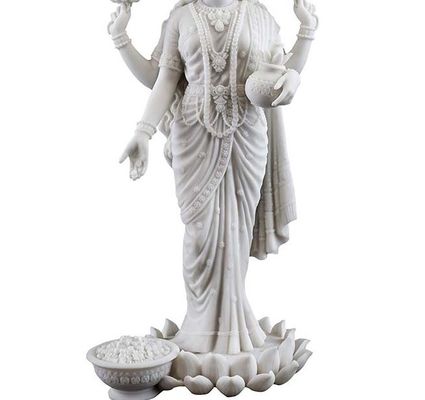 Marble Lakshmi Sculpture Stone Hindu God Fortune Goddess Indian Religious
