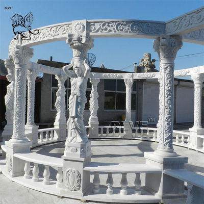 Large Marble Gazebo White Garden Solid Stone Pavilion Hand Carved Statues