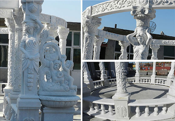 Large Marble Gazebo White Garden Solid Stone Pavilion Hand Carved Statues