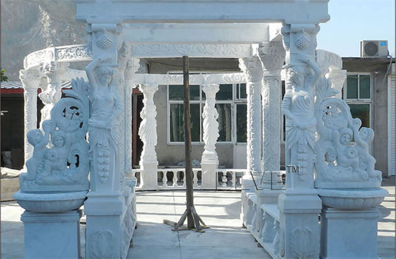 Large Marble Gazebo White Garden Solid Stone Pavilion Hand Carved Statues