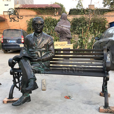 Life Size Bronze Man Sitting On The Bench Sculpture Outdoor Garden Decoration