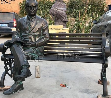 Life Size Bronze Man Sitting On The Bench Sculpture Outdoor Garden Decoration